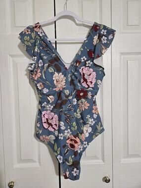 Unknown brand 0xl women's floral Ruffle sleeves one piece swimsuit